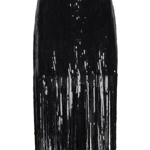 Anthropologie Black Sequin Skirt Fringe